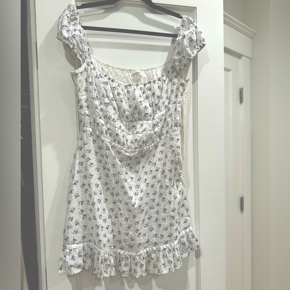 Privacy please white blue cottage core dress